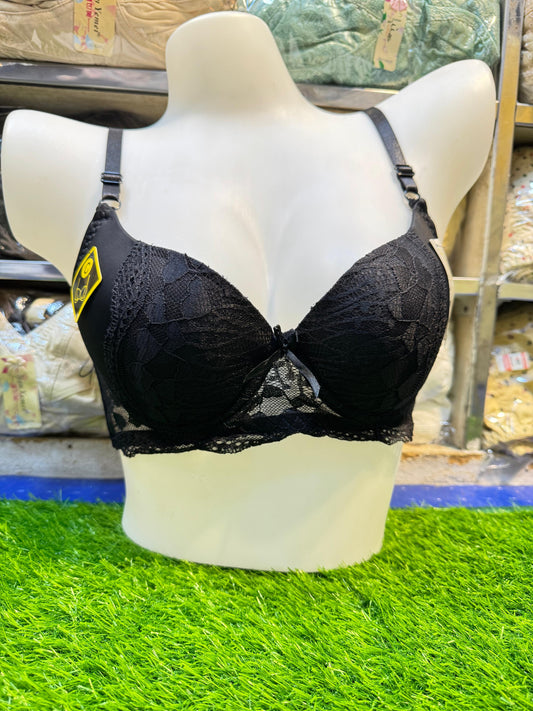 Luxury Black Lace Bra & Panty Set – Padded, Underwired, Elegant Design